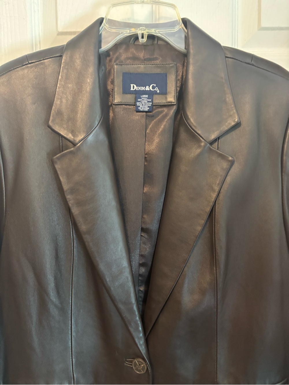 Dark Brown Denim & Co Leather Blazer Jacket - Large - Picture 3 of 12